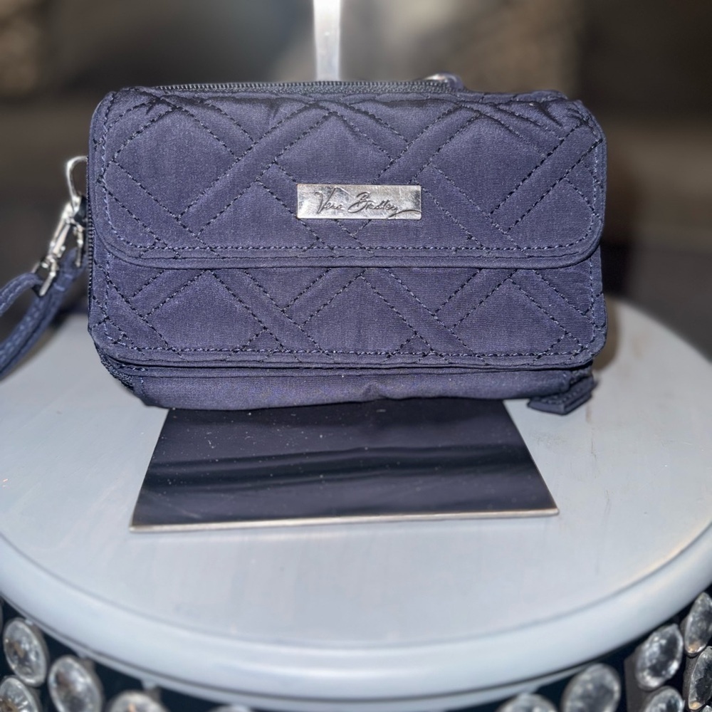 Vera Bradley Classic Navy RFID All in One Crossbody zip around wallet /Wristlet
